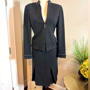 St. John Collection Grey Knit Zip Blazer Jacket & Skirt